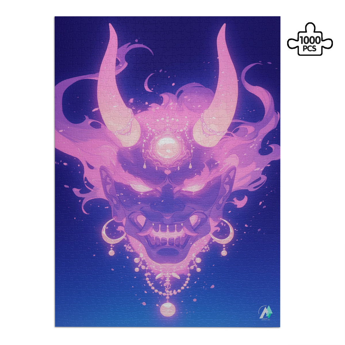 surreal fantasy flaming pink Japanese oni spirit masks jigsaw puzzle