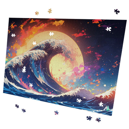 japanese the great wave seascape sunrise sunset jigsaw puzzle