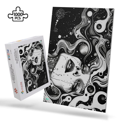 surreal dream trance female black & white jigsaw puzzle