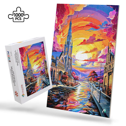 vibrant color sky river church jigsaw puzzle