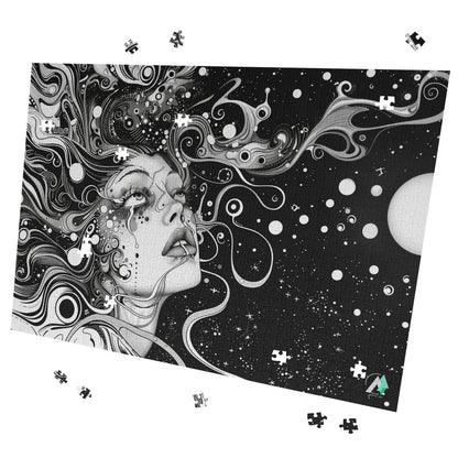 surreal dream trance female black & white jigsaw puzzle