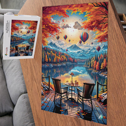 autumn lakeside hot air balloons jigsaw puzzle