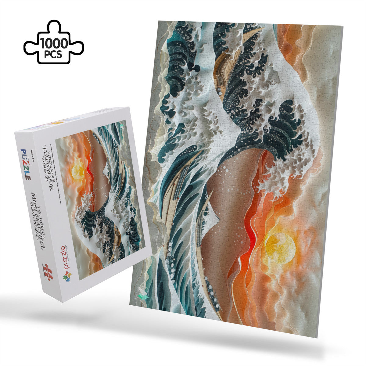 japanese the great wave seascape sunrise sunset jigsaw puzzle