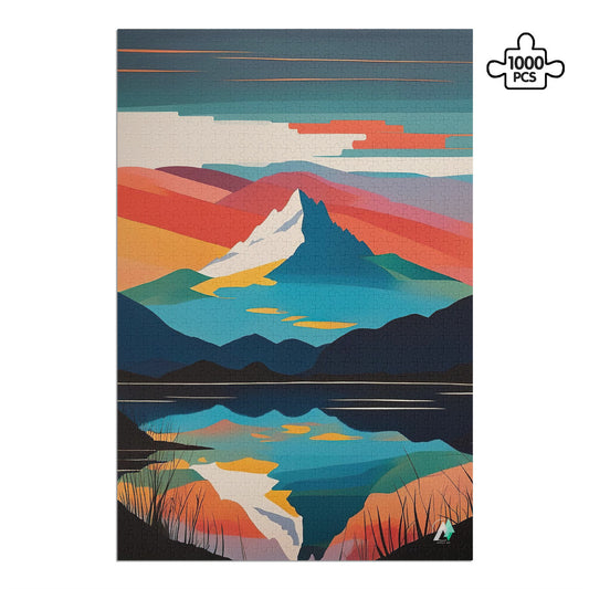 vintage mountain lake sunset landscape jigsaw puzzle