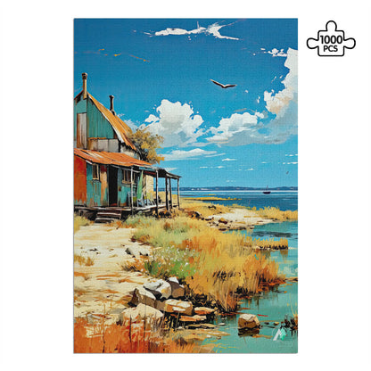 french coast sea shanty cottage seascape jigsaw puzzle