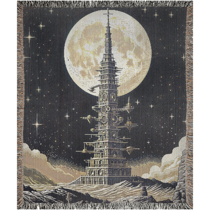 Steampunk Pixelated Spaceport 🚀🌕 | Woven Blanket