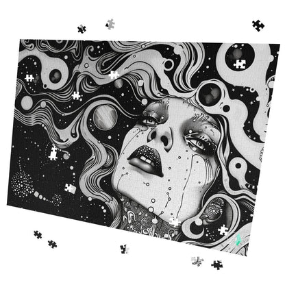 surreal dream trance female black & white jigsaw puzzle