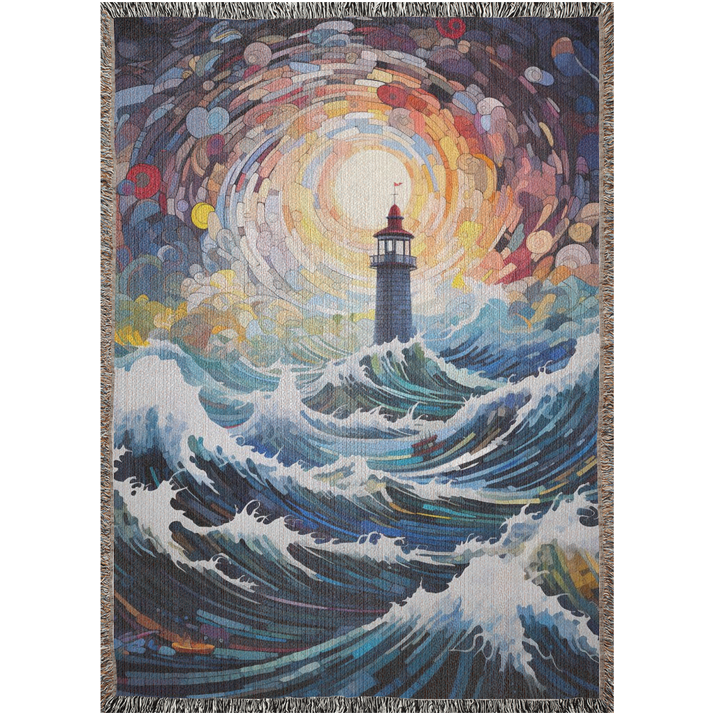 Lighthouse in a storm with rough seas