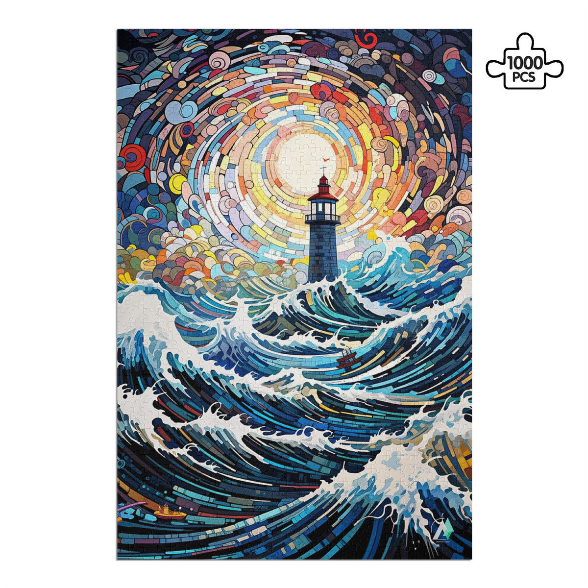 surreal lighthouse giant waves ocean storm jigsaw puzzle