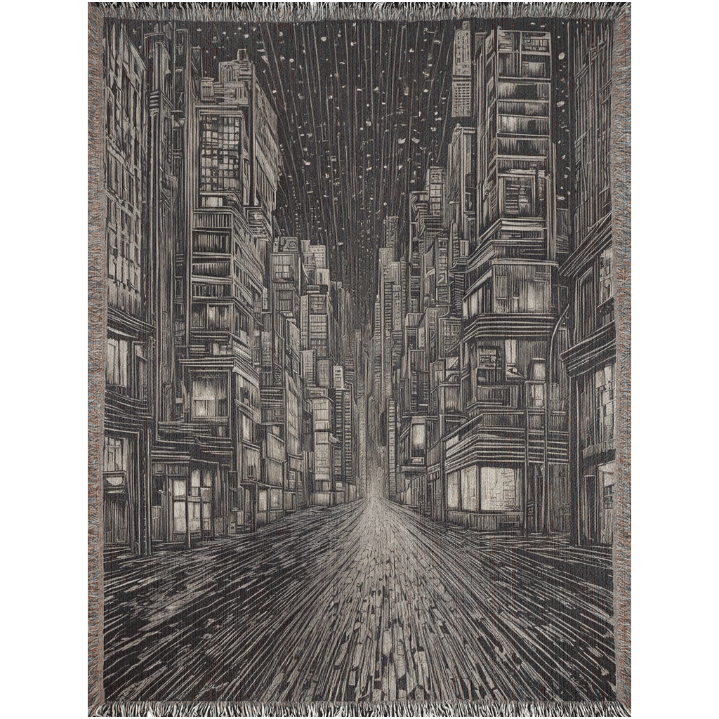 A digital image of a cityscape at night, scratch art style.