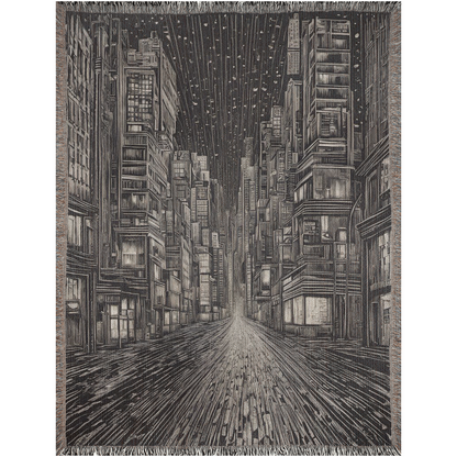 A digital image of a cityscape at night, scratch art style.