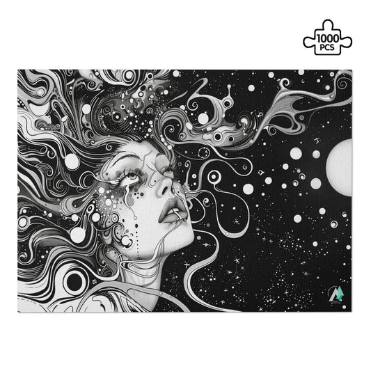 surreal dream trance female black & white jigsaw puzzle