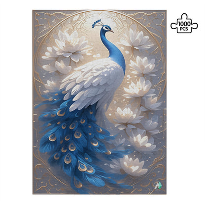 beautiful peacock animal white flowers jigsaw puzzle