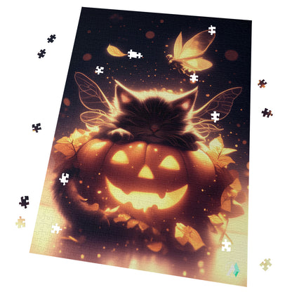 halloween cat fairy pumpkin jack-o-lantern jigsaw puzzle