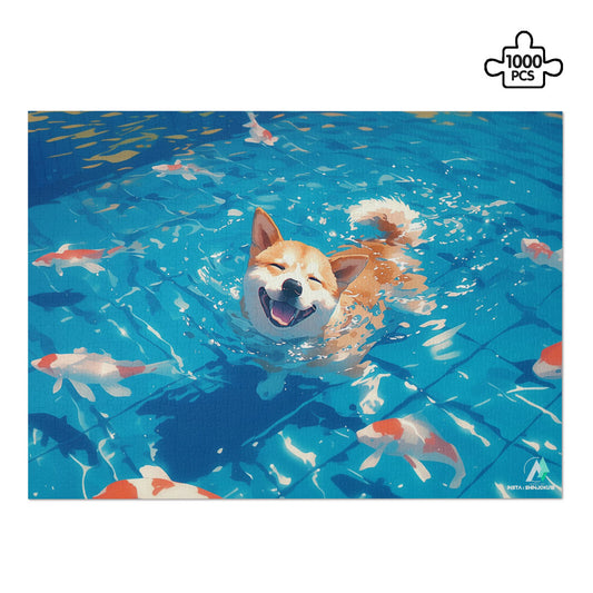 cute shiba dog pet koi fish pond jigsaw puzzle