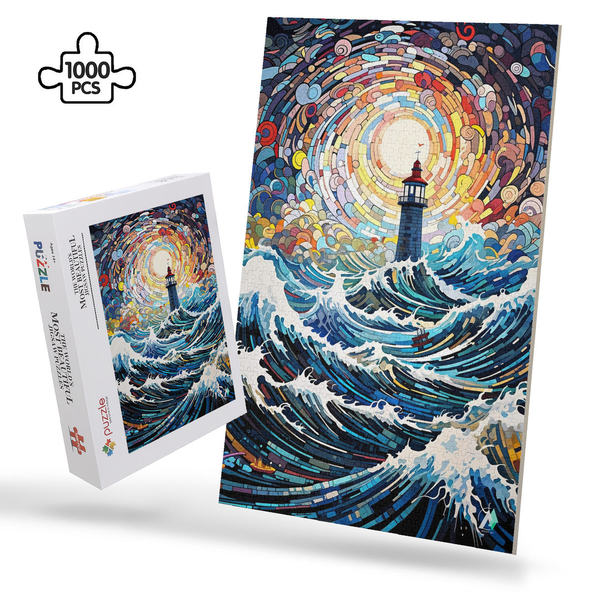 surreal lighthouse giant waves ocean storm jigsaw puzzle