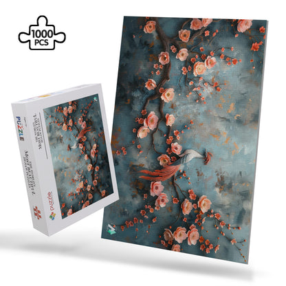 pastels crane cherry blossom bird jigsaw puzzle