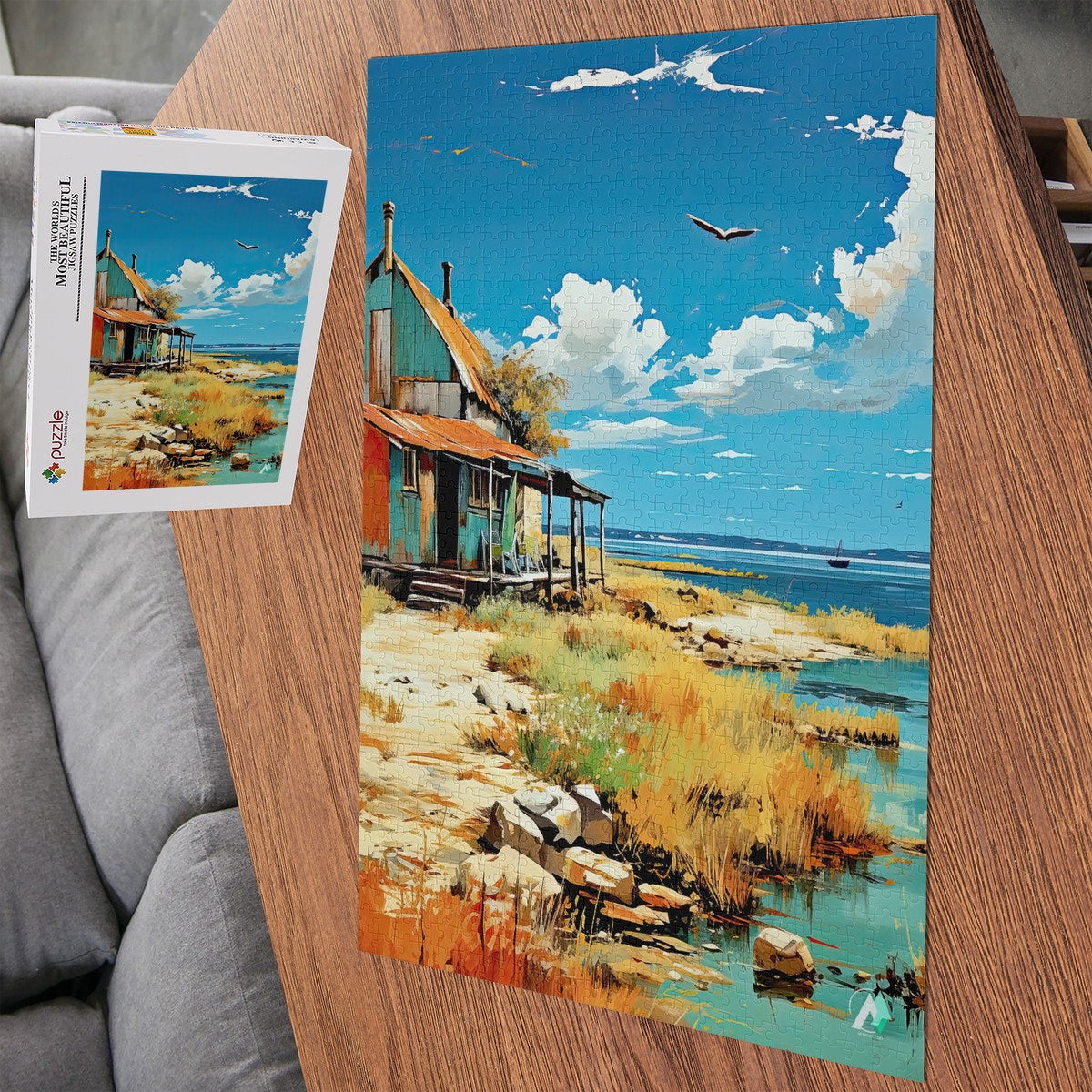 french coast sea shanty cottage seascape jigsaw puzzle