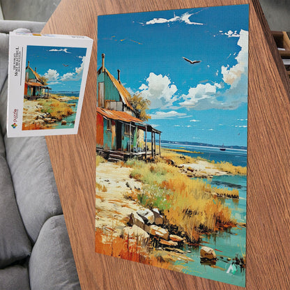 french coast sea shanty cottage seascape jigsaw puzzle