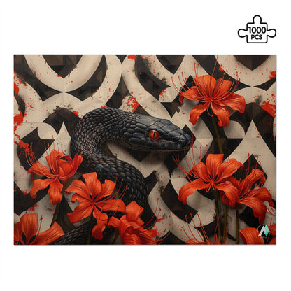 hibiscus flower black snake serpent jigsaw puzzle