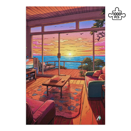 sunset seascape 80's style jigsaw puzzle