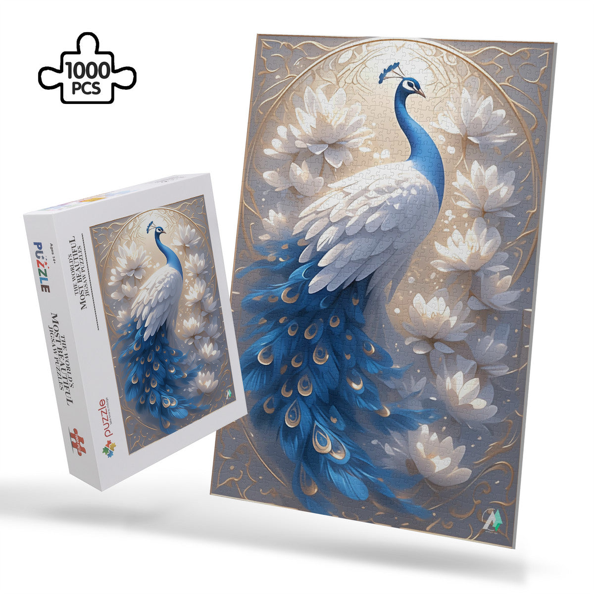 beautiful peacock animal white flowers jigsaw puzzle