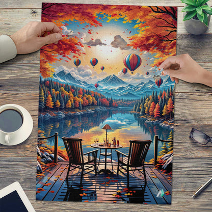 autumn lakeside hot air balloons jigsaw puzzle