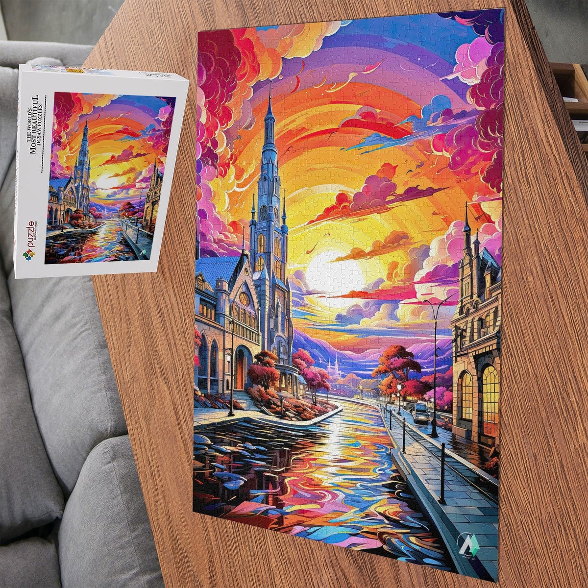 vibrant color sky river church jigsaw puzzle