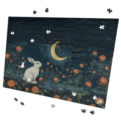 graffiti art bunny moonlit flowers jigsaw puzzle