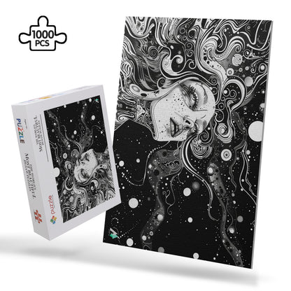 surreal dream trance female black & white jigsaw puzzle