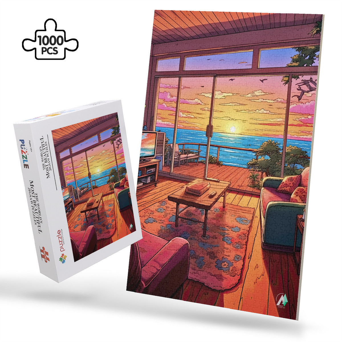 sunset seascape 80's style jigsaw puzzle