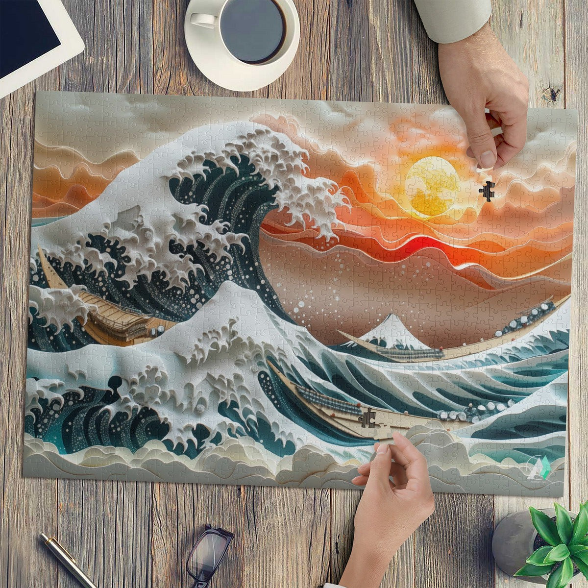 japanese the great wave seascape sunrise sunset jigsaw puzzle