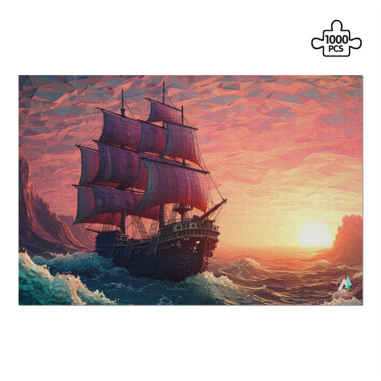 pirate ship sunset seascape jigsaw puzzle