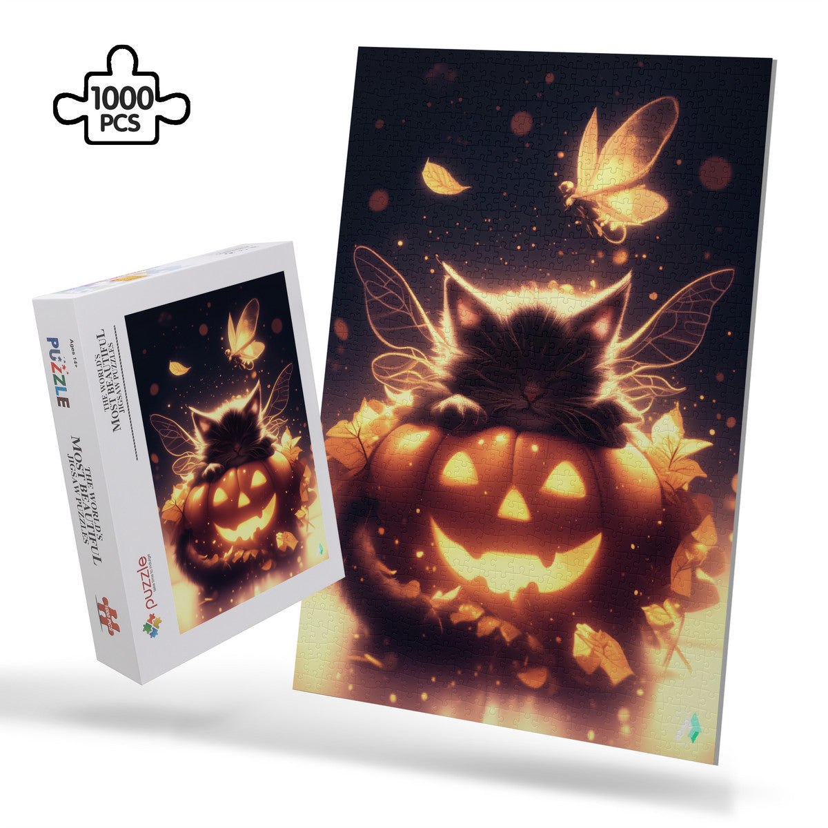 halloween cat fairy pumpkin jack-o-lantern jigsaw puzzle